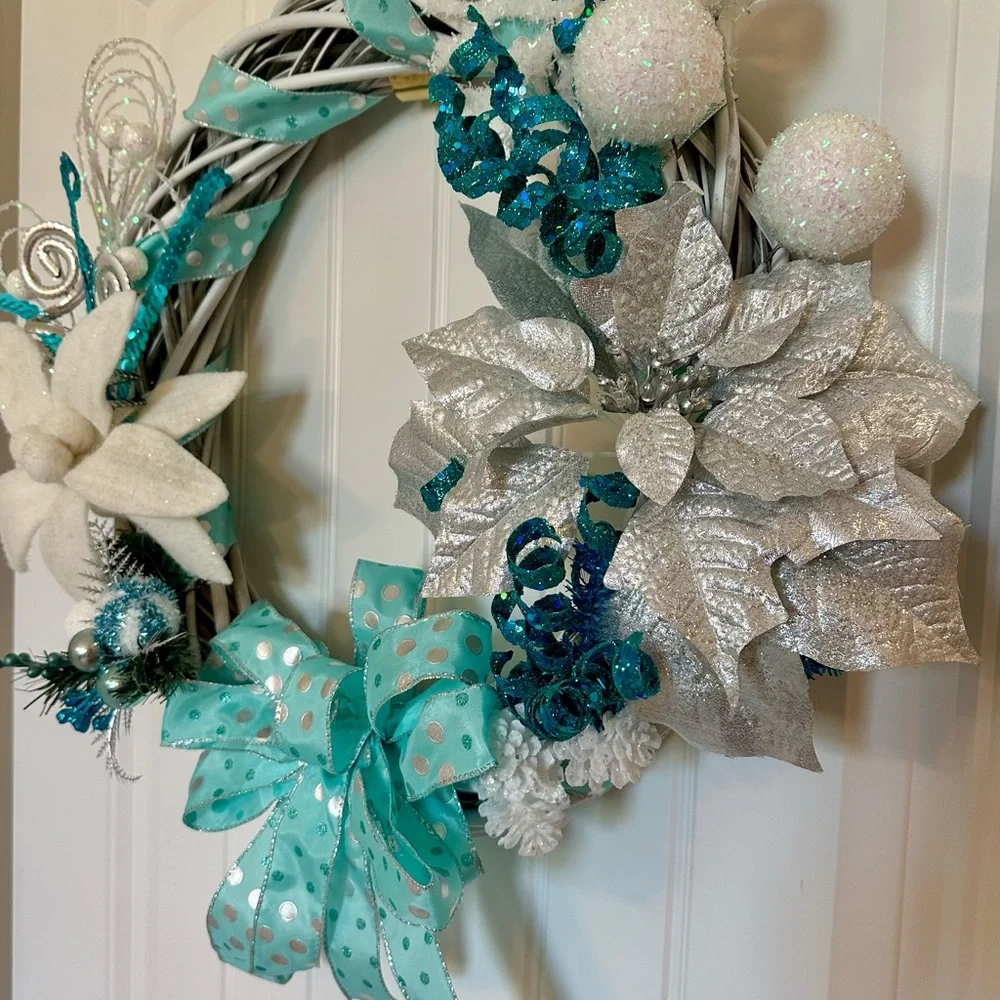 Festive Wreath with Silver and Blue Accents
